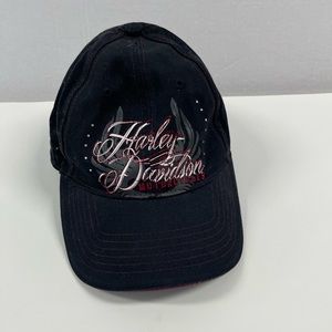 Women’s Harley Davidson Hat - Rhinestone Crystals   - Black Red
